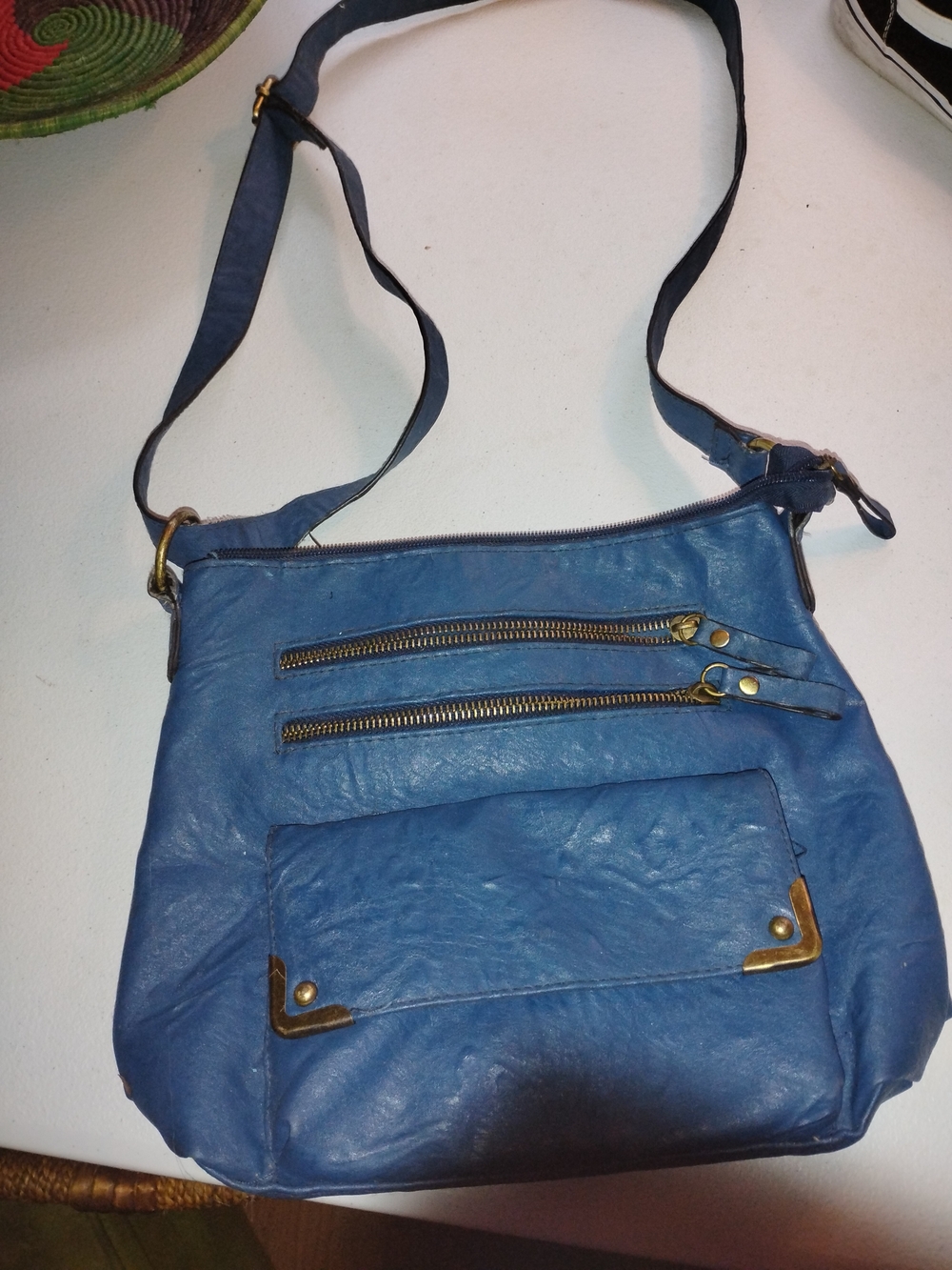 Bueno Blue Crossbody Bag with Brass Accents